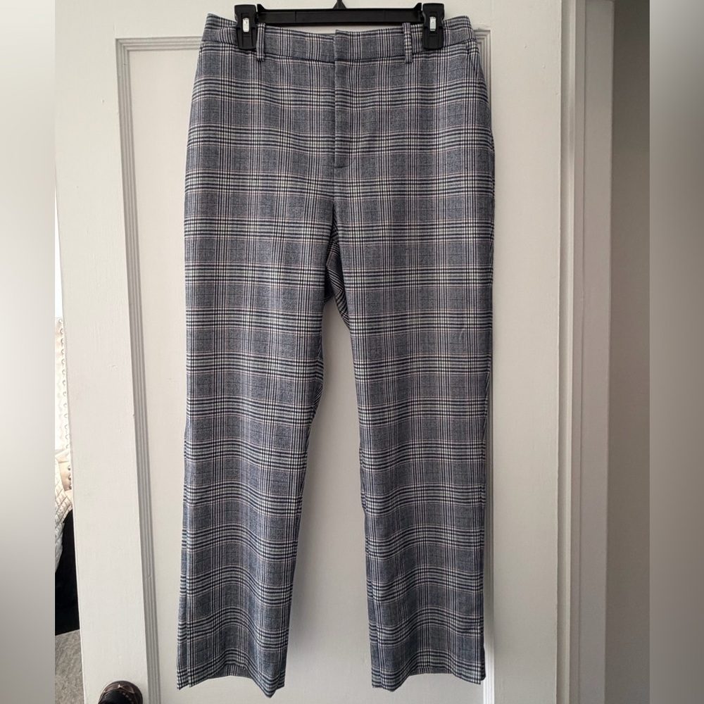 Rebecca Minkoff Navy Plaid Trousers with Subtle Green & Red Threads